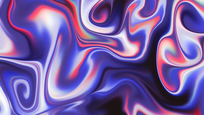 an abstract painting of blue and red colors