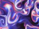 an abstract painting of blue and red colors
