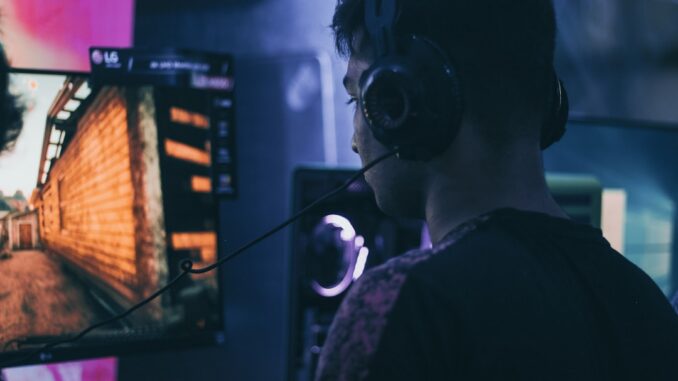 man wearing headset